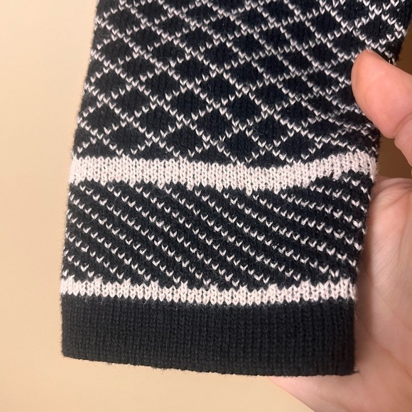 Christopher & Banks Black White Fair Isle Knit Zip Cardigan Sweater Medium Cozy - Picture 4 of 8